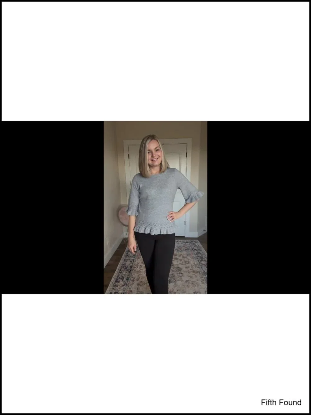 3/4 Sleeve Crewneck Knit Peplum Sweater Tops for Women